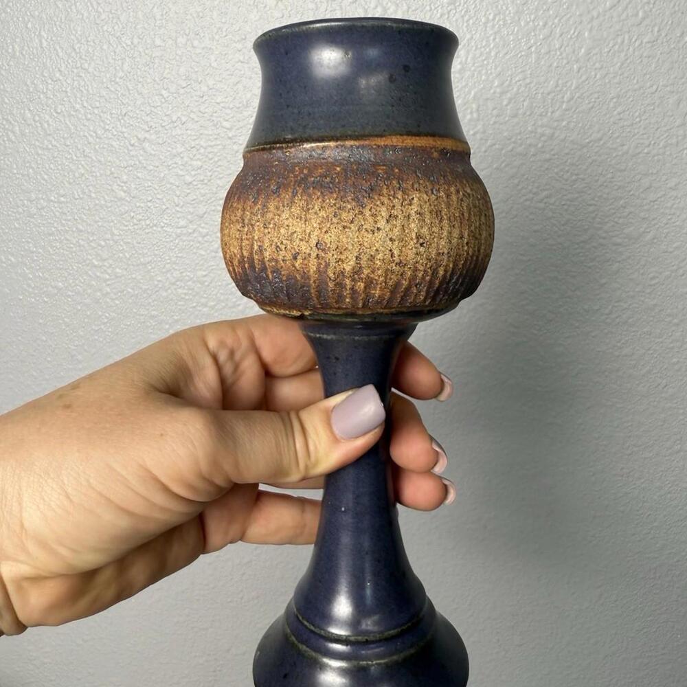 Stoneware Goblet Chalice Art Pottery Cobalt Blue Drip Glaze - Picture 7 of 7